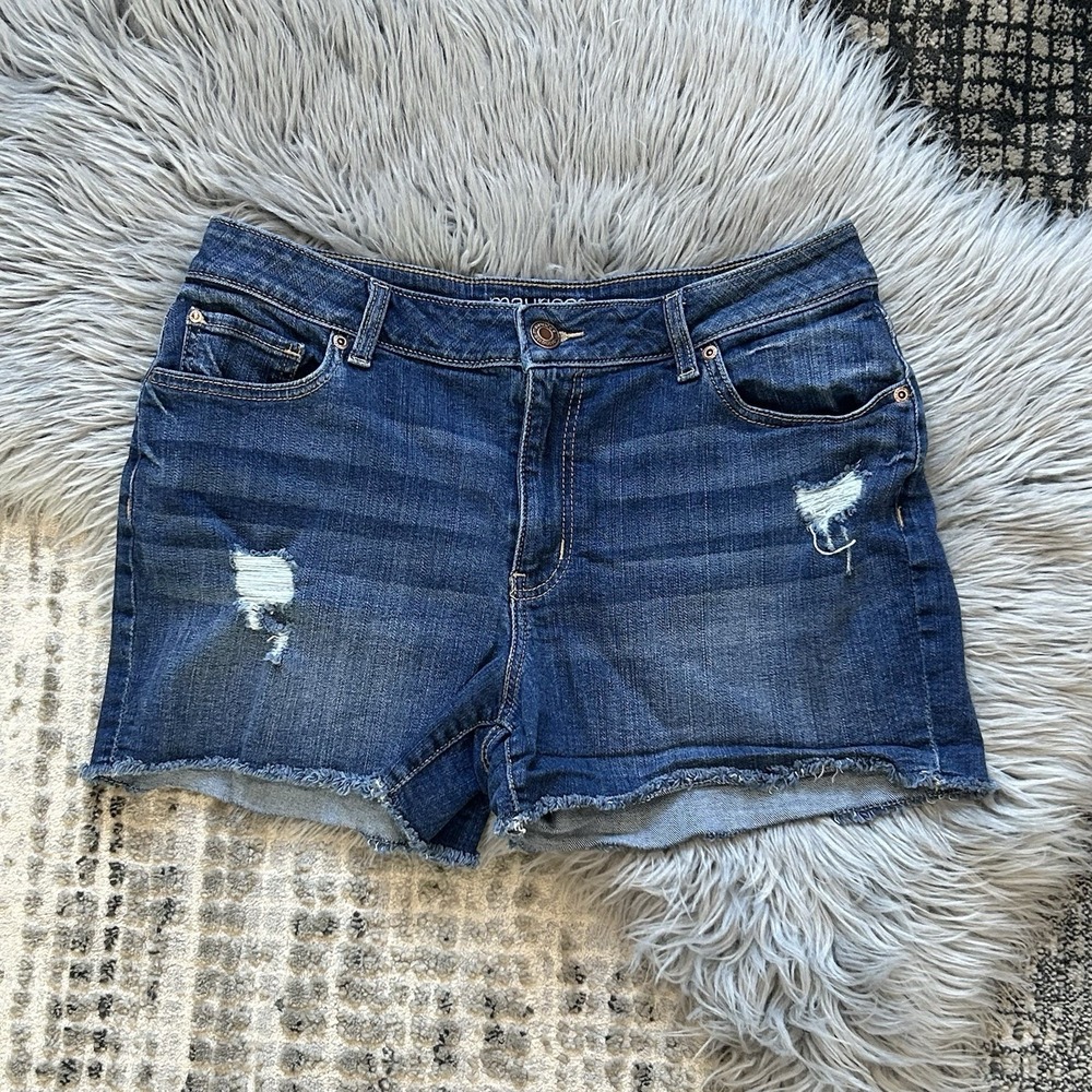 Maurice's Women's High Rise Distressed Denim Shorts Size 14